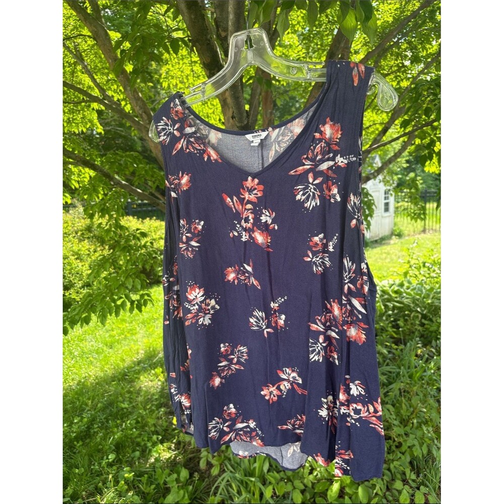 Sonoma Navy Floral V-Neck Sleeveless Top - Coral & White Flowers